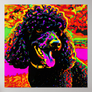 Poodle noir coloré Happy Poodle Potrait Poster