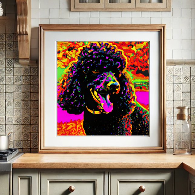 Poodle noir coloré Happy Poodle Potrait Poster (Créateur téléchargé)