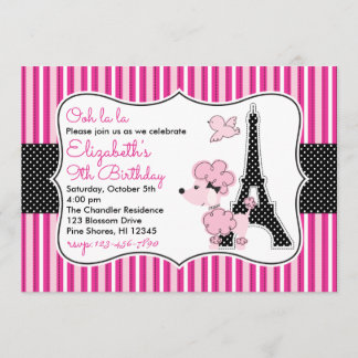 Poodle rose à Paris Invitations d'anniversaire