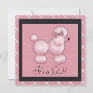 Poodle rose Noir Invitations de douche pour bébé