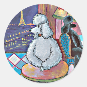 Poodles d'art impressionniste Paris Café Stickers 