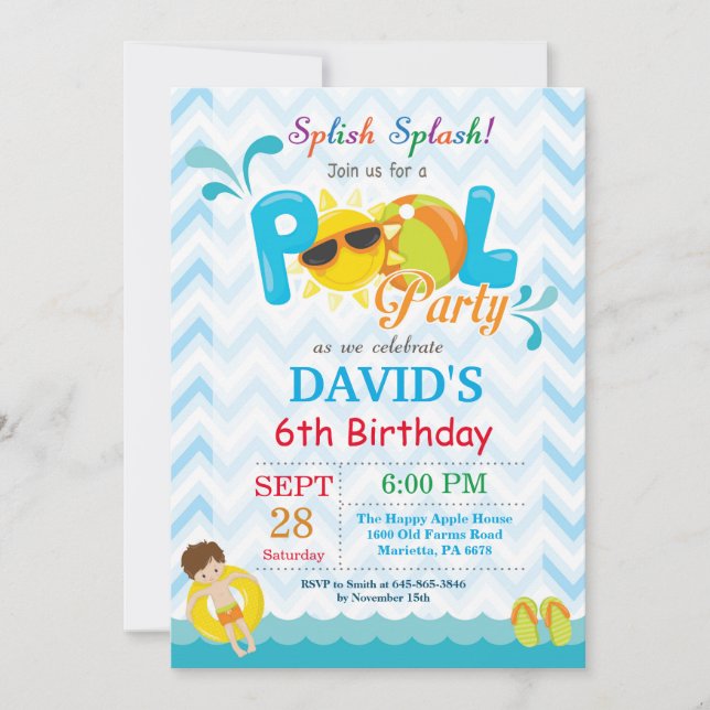 Pool Party Anniversaire Invitation Splish Splash B (Devant)