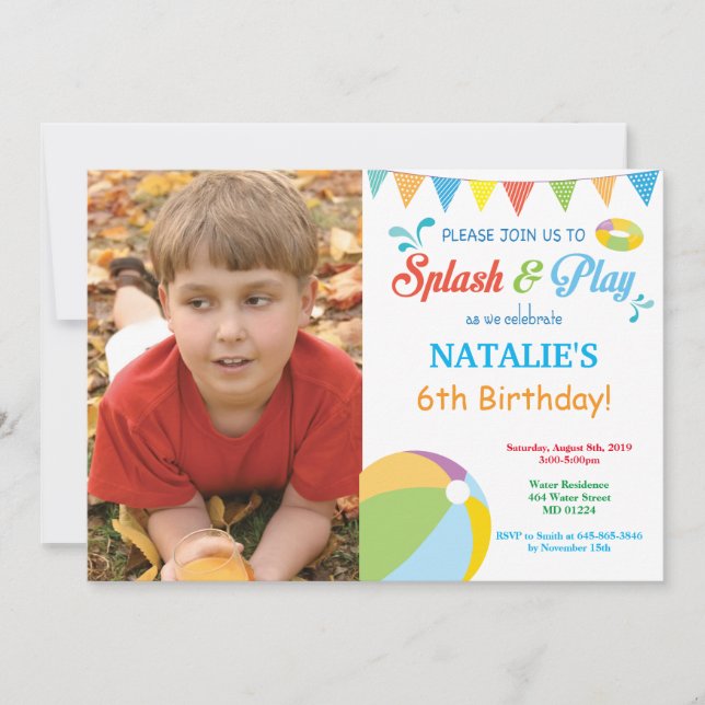 Pool Party Anniversaire Invitation Splish Splash B (Devant)