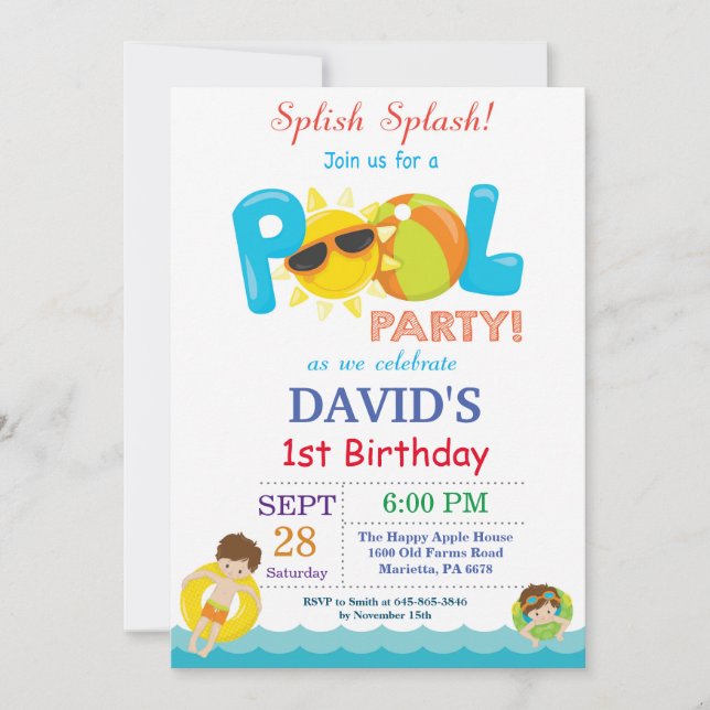 Pool Party Anniversaire Invitation Splish Splash B (Devant)