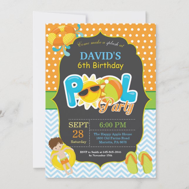 Pool Party Anniversaire Invitation Splish Splash B (Devant)