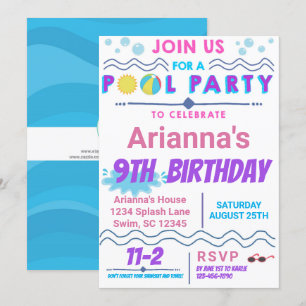 Pool Party baignade Anniversaire Invitation