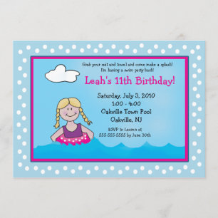 POOL Party Blonde Girl 5x7 Invitations d'anniversa