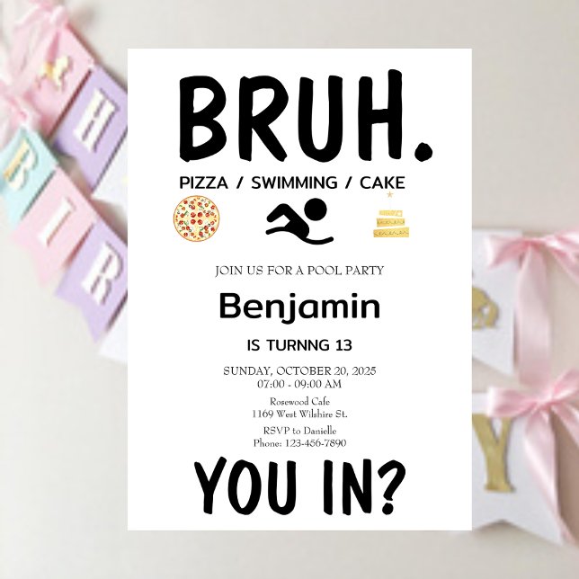 POOL PARTY Bruh Invitation d'anniversaire (Créateur téléchargé)