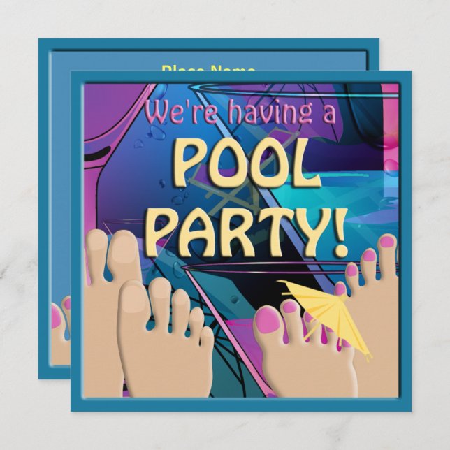 Pool Party Funny Feet Cocktail mignon Invitation (Devant / Derrière)