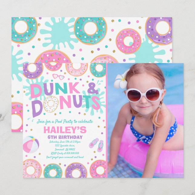Pool Party Invitation Dunk Et Donuts Pool Party (Devant / Derrière)