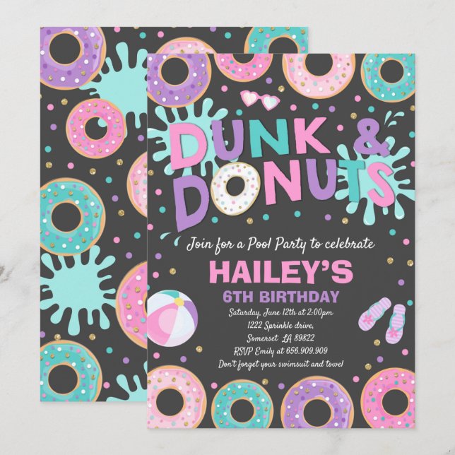 Pool Party Invitation Dunk Et Donuts Pool Party (Devant / Derrière)