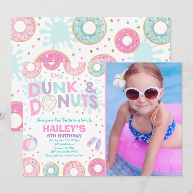 Pool Party Invitation Dunk Et Donuts Pool Party (Devant / Derrière)