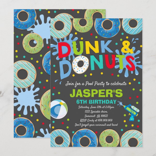 Pool Party Invitation Dunk Et Donuts Pool Party (Devant / Derrière)