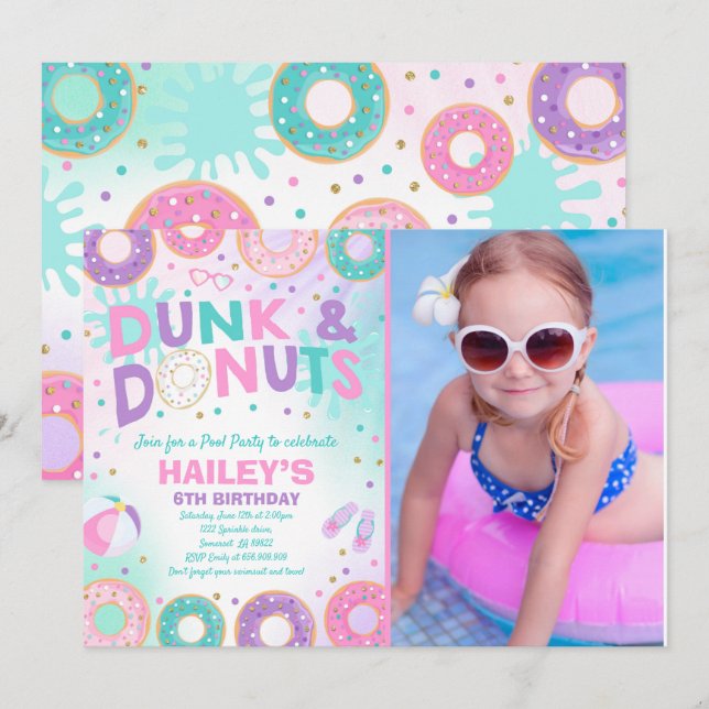 Pool Party Invitation Dunk Et Donuts Pool Party (Devant / Derrière)