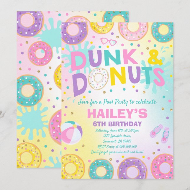 Pool Party Invitation Dunk Et Donuts Pool Party (Devant / Derrière)
