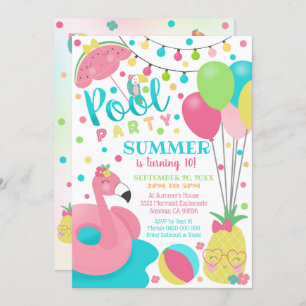 Pool Party Invitation fille Flamant rose Float Poo