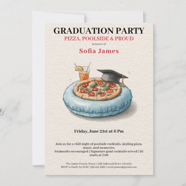 Pool Party Pizza Graduation Celebration Invitation (Devant)