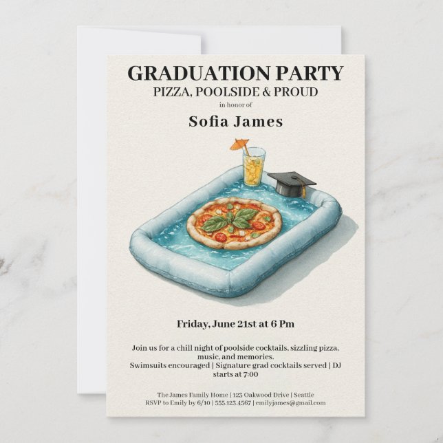 Pool Party Pizza Graduation Celebration Invitation (Devant)