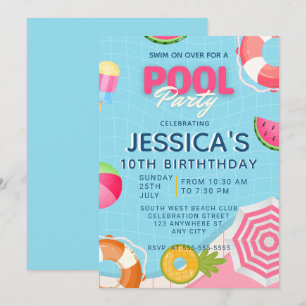 Pool Party Splish Splash Pool Invitation Anniversa