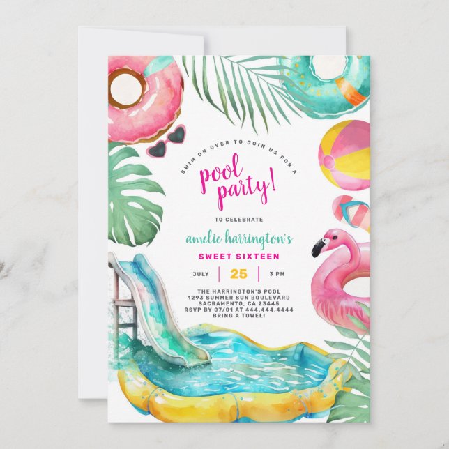 Pool Party Summer Beach Birthday Invitation (Devant)