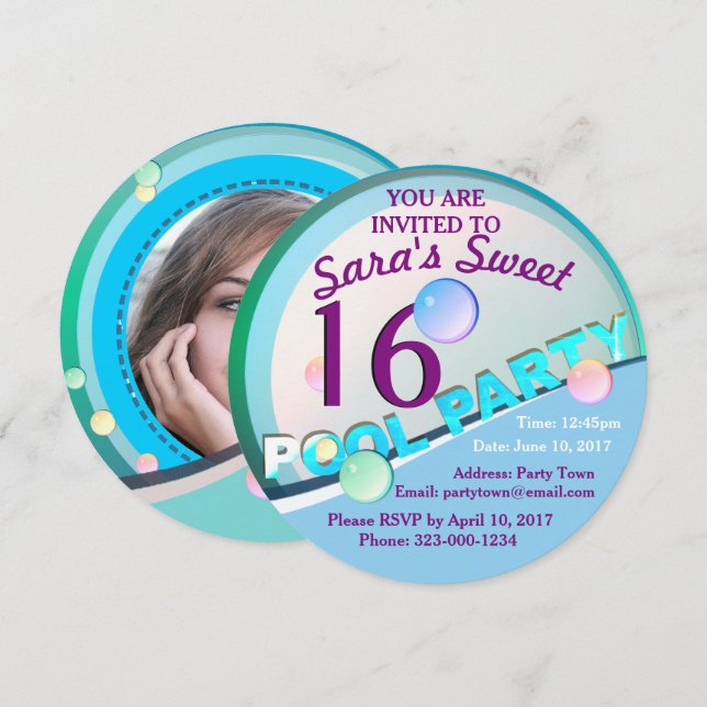 Pool Party Sweet 16 Anniversaire Invitation (Devant / Derrière)