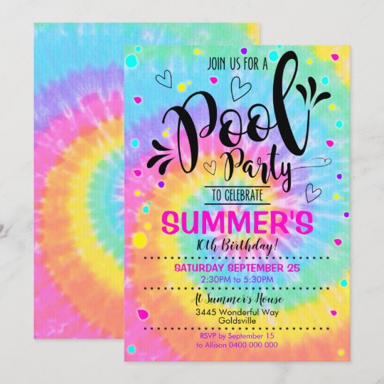 Pool Party Tie Dye Invitation Pool Anniversaire Zazzle Fr