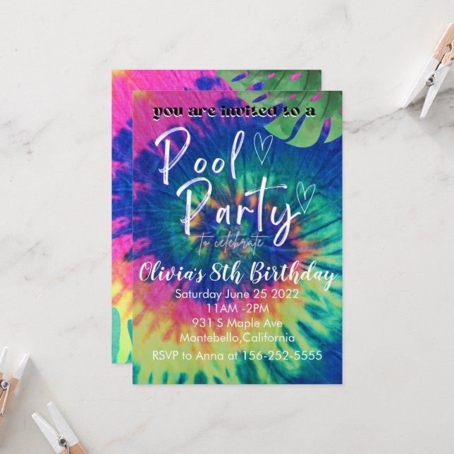 Pool Party Tie Dye Invitation Pool Anniversaire (Devant/Arrière en situation)