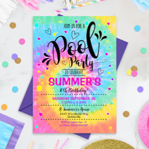 Pool Party Tie Dye Invitation Pool Anniversaire