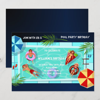 Pool Party Tout âge Anniversaire Invitation