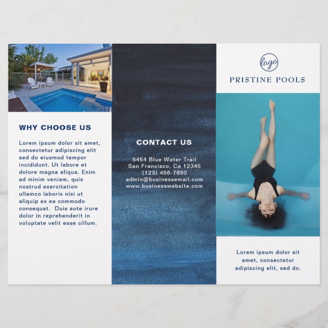 Pool Service Business Marine Blue Trifold Brochure (Devant)