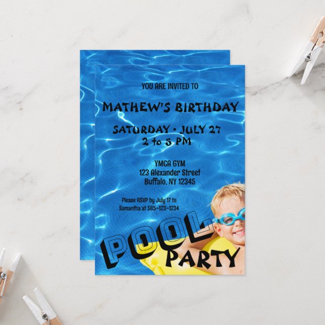 Pool Water Clear Pool Birthday Party Invitation (Devant/Arrière en situation)