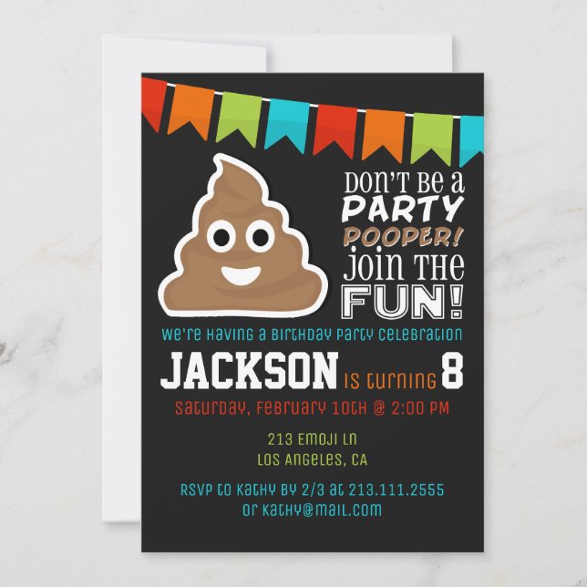 Poop Emoji Funny Boys Anniversaire Fête Invitation (Devant)