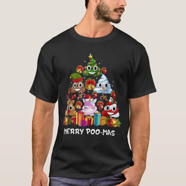 Poop Emoji Joyeux pyjama de Noël Funny T-shirt (Devant)