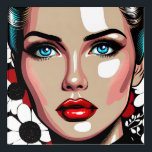 Pop Art Ai Comic Book Visage de femme<br><div class="desc">Femme pop art style bande dessinée avec verre comme visage. Arrière - plan à fleurs rouge,  blanc et noir.</div>