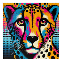 Pop Art Cheetah 12 x 12 Acrylique Mur Art
