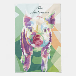 Pop Art coloré Cochon Serviette de cuisine personn