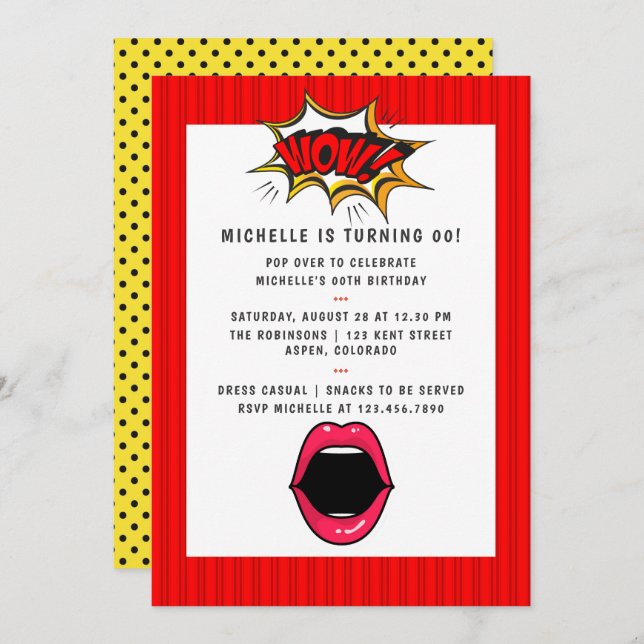 Pop Art Comic Anniversaire Fête Invitation (Devant / Derrière)