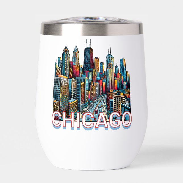 Pop art Comic Book Chicago, Illinois Skyline (Avant)