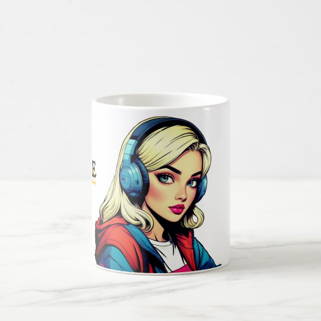 Pop Art Cute Gamer Girl Comic Style Mug (Centre)