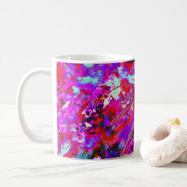 Pop Art Dragonlies on Pink Latte Mug (Avec donut)