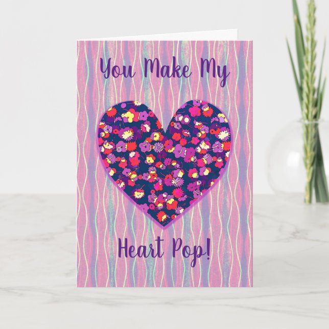 Pop Art Flowers Heart Love Valentines Carte (Devant)