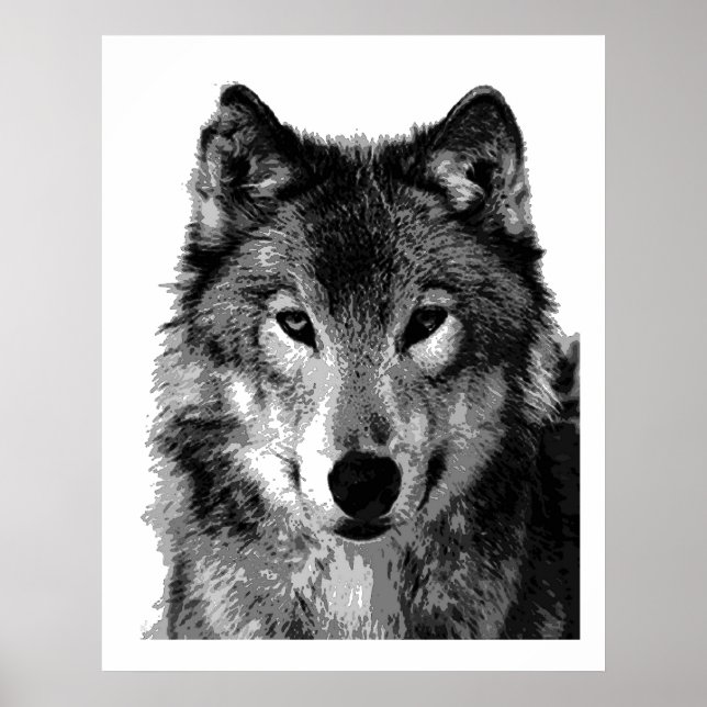 Pop Art Grey Wolf Face Poster Imprimer (Devant)