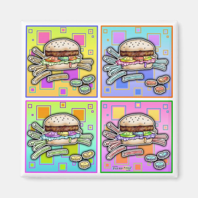 Pop Art HAMBURGER (Sq) MAGNET (Devant)