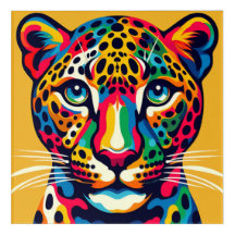 Pop Art Jaguar 12 x 12 Acrylique Mur Art