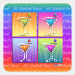 Pop Art MARTINIS AUTOCOLLANT (sq)
