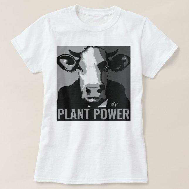 Pop Art noir et blanc Cow Tshirt Plante Power (Design devant)