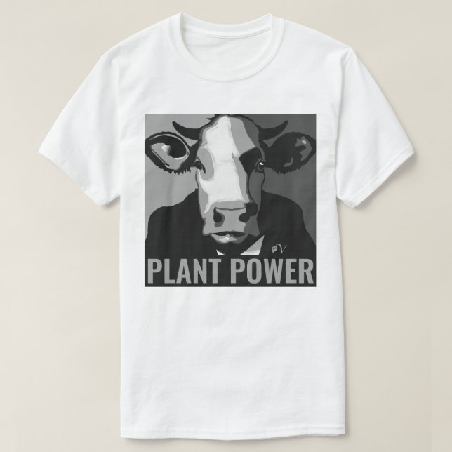 Pop Art noir et blanc Cow Tshirt Plante Power (Design devant)