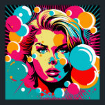 Pop Art Portrait - Vibrant Femme's Face Poster Art<br><div class="desc">Cette impressionnante affiche d'art présente un portrait pop art du visage d'une femme, rendu dans des couleurs vives et des lignes audacieuses. Les traits de la femme sont exagérés, avec des lèvres rose vif et des cils noirs audacieux qui rendent son regard irrésistible. L'arrière - plan est rempli de teintes...</div>