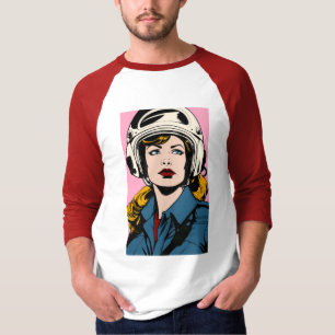 Pop Art Retro Femme en Casque Graphic T-Shirt