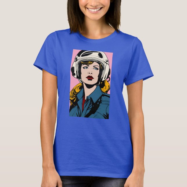 Pop Art Retro Femme en Casque Graphic T-Shirt (Devant)